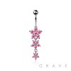 316L SURGICAL STEEL MULTI CZ FLOWER DANGLE BELLY BUTTON NAVEL RING 